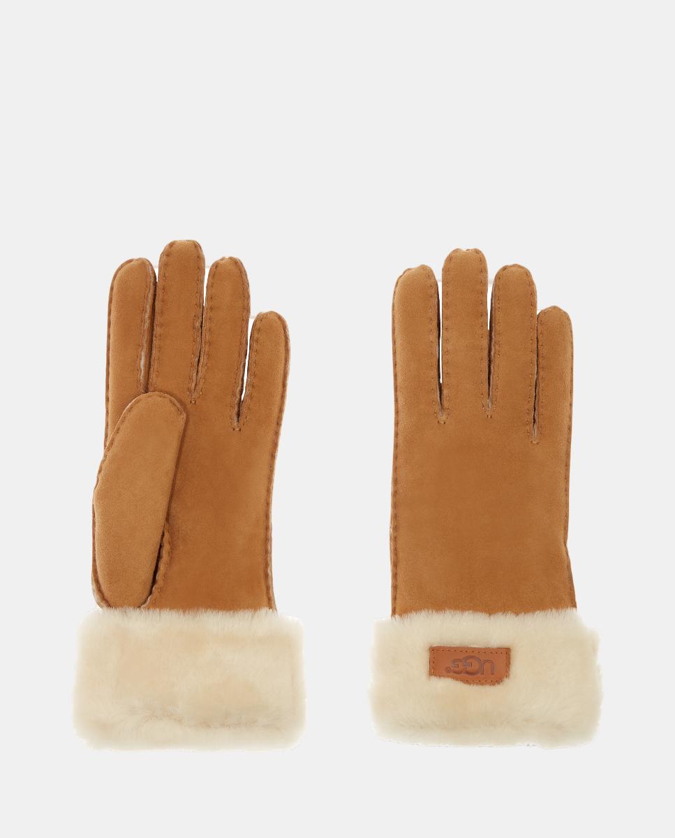 Imagem 0 de Luvas em pele UGG castanhas com pormenor de pêlo