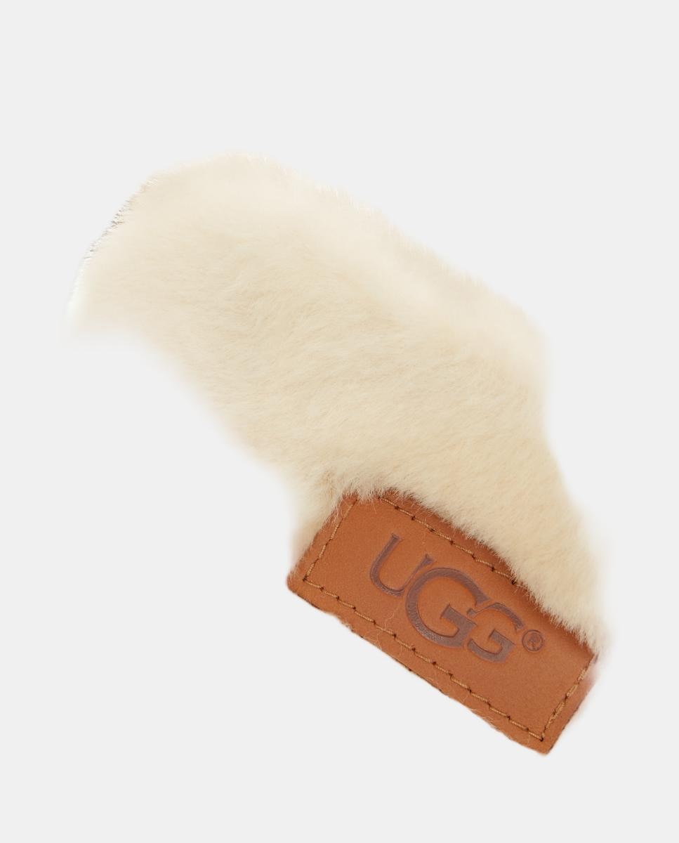 Luvas em pele UGG castanhas com pormenor de pêlo Mostarda-4
