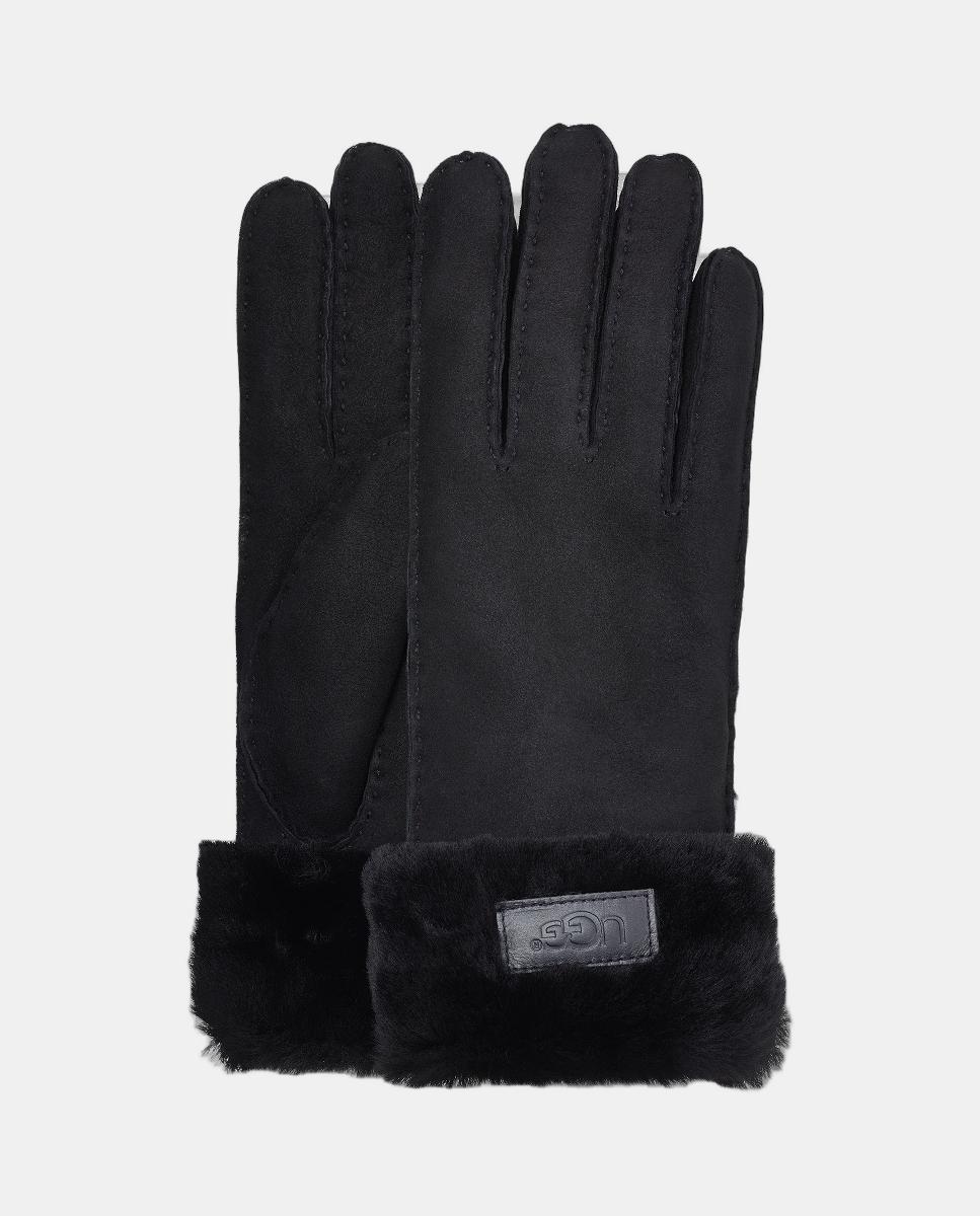 Imagem 0 de Luvas em pele pretas com pormenor de pêlo