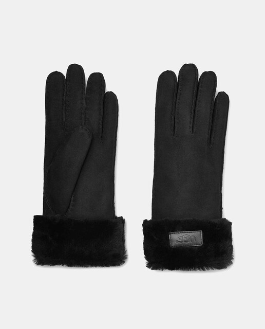 Imagen 0 de Guantes de piel UGG en negro con detalle de pelo