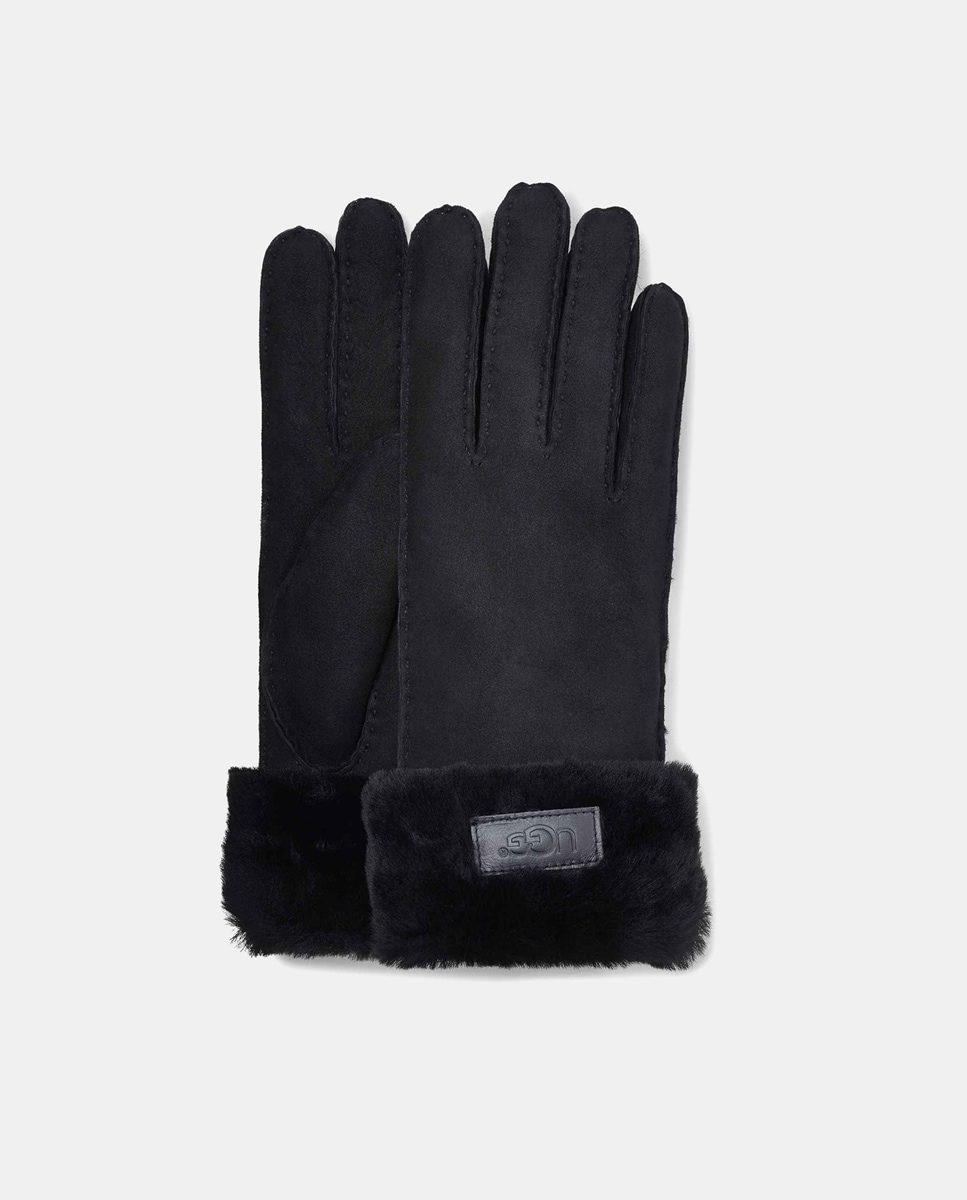 Luvas em pele pretas com pormenor de pêlo Preto-4