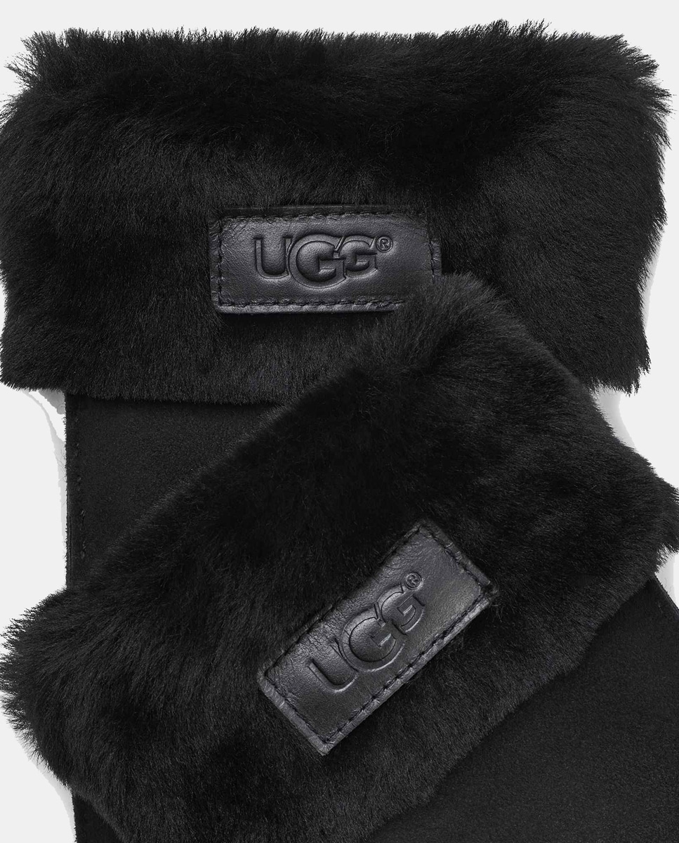 Luvas em pele pretas com pormenor de pêlo Preto-5