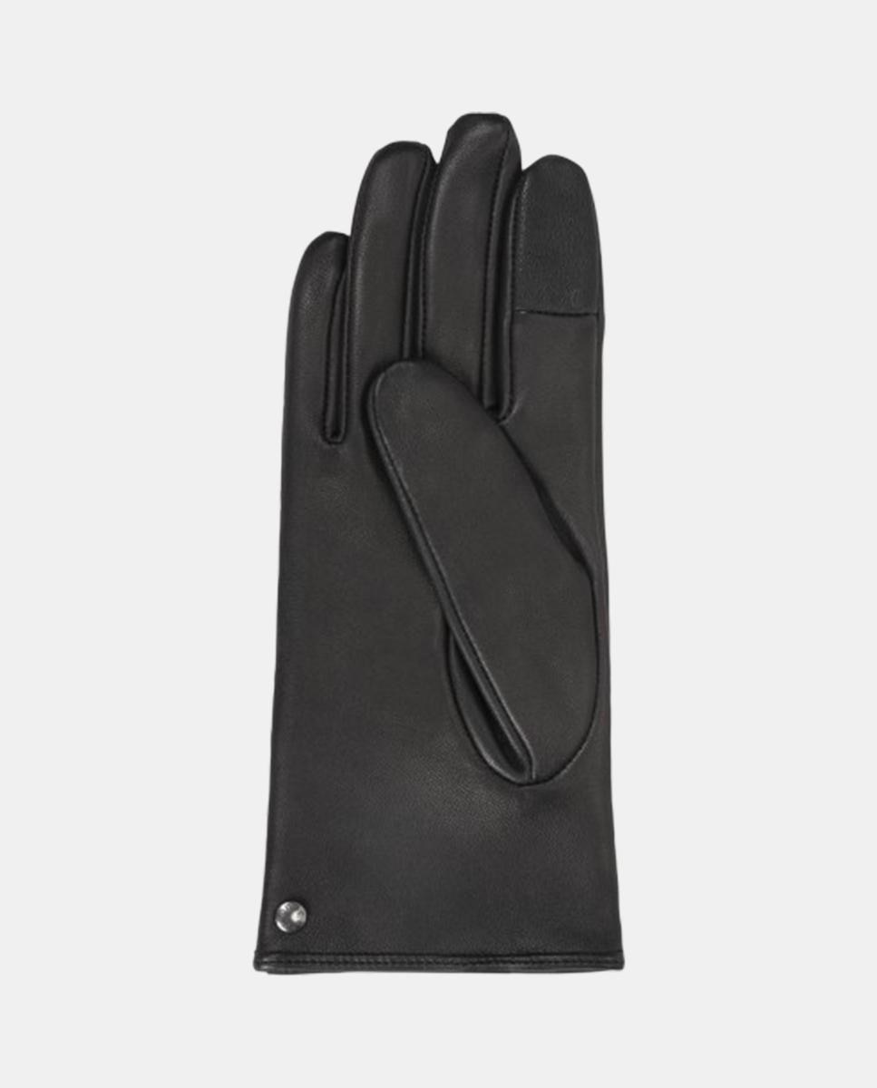Luvas em Pele de Plena Flor Compatíveis com Ecrãs Tácteis Preto-2