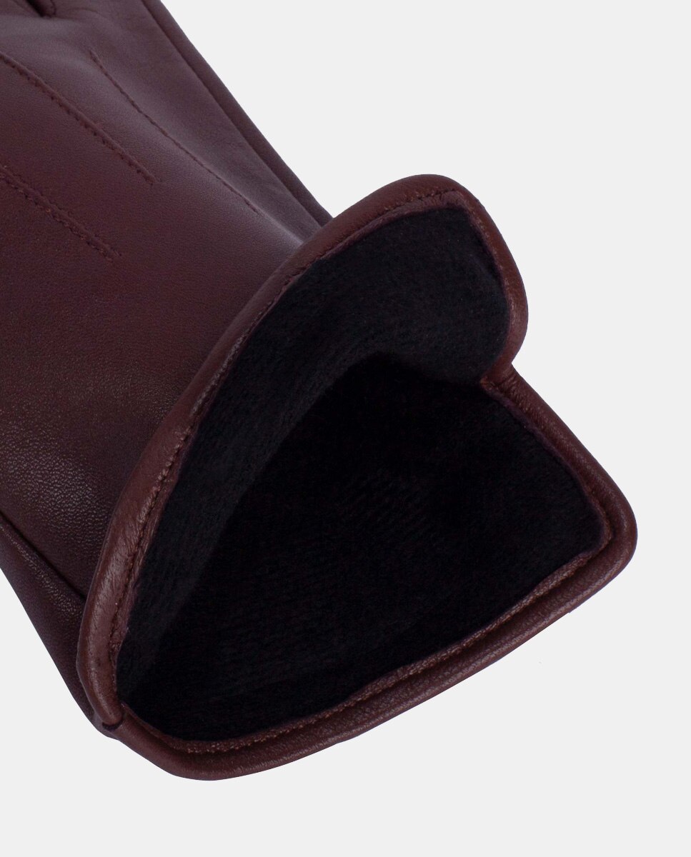 Luvas em Pele com Detalhe de Veias no Dorso Bordeaux-3