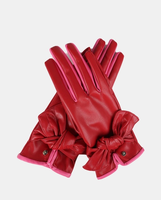 Imagem 0 de Luvas com Efeito de Pele e Laço - Vermelho/Rosa