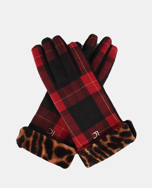 Imagem 0 de Luvas Combinadas em Tartã de Leopardo - Vermelho/Preto