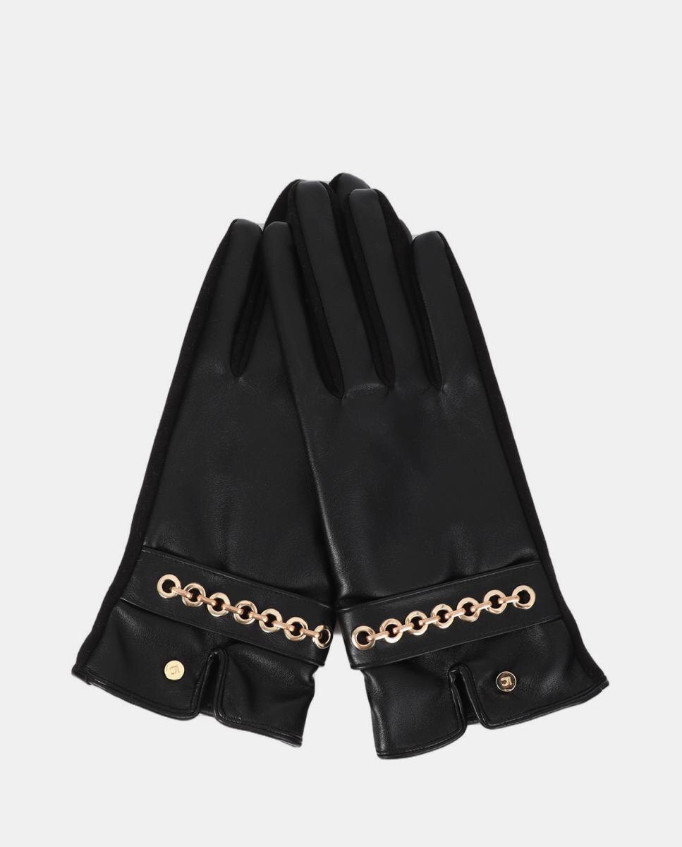 Luvas de Efeito de Couro com Detalhe de Pulseira de Ilhoses Preto-2