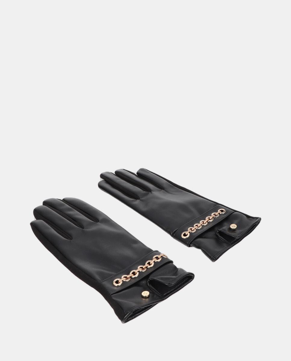 Luvas de Efeito de Couro com Detalhe de Pulseira de Ilhoses Preto-3