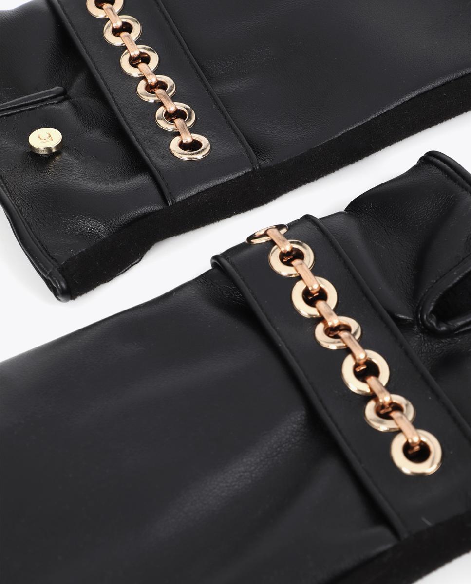 Luvas de Efeito de Couro com Detalhe de Pulseira de Ilhoses Preto-4