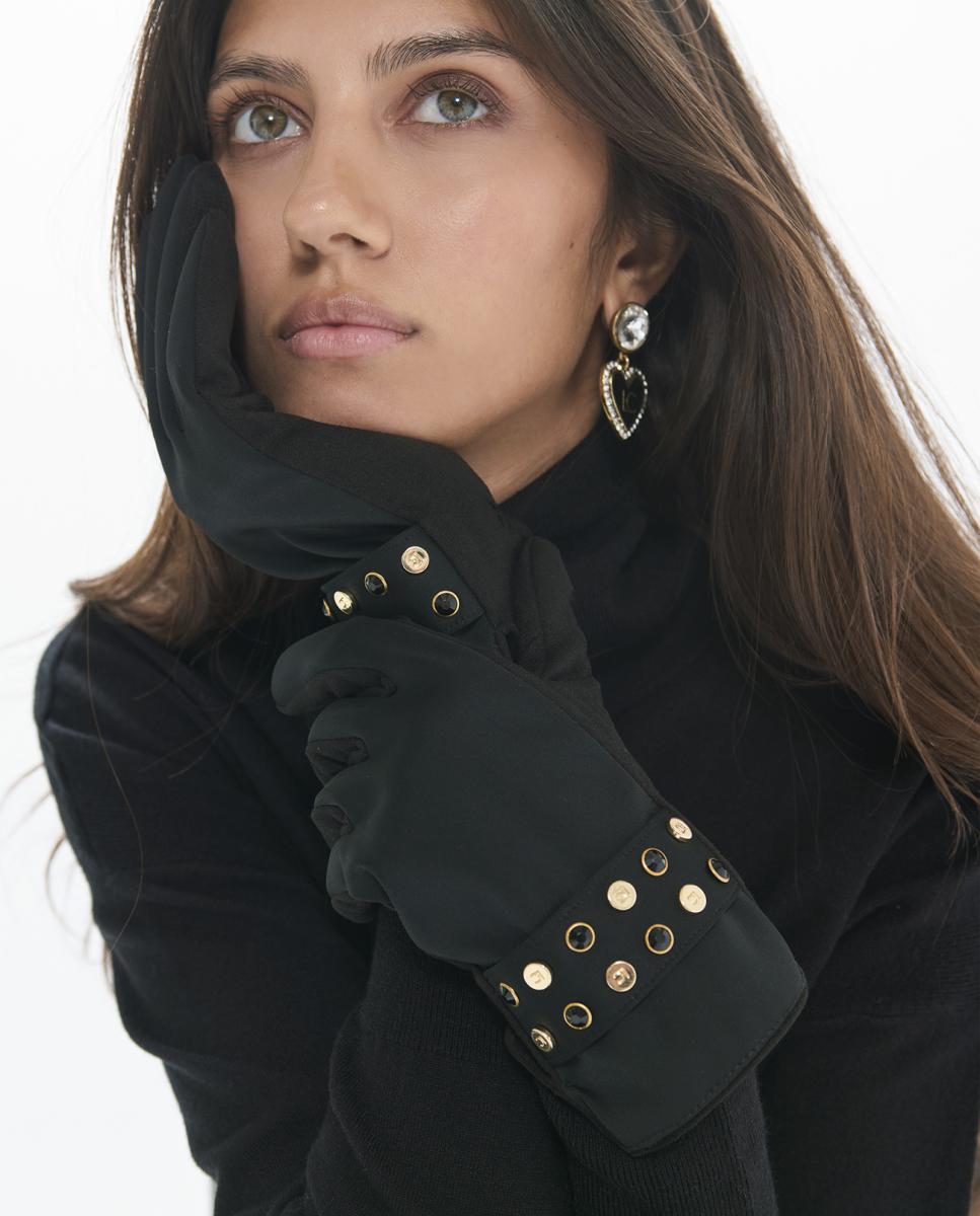 Luvas de Efeito de Couro com Detalhe de Pulseira de Ilhoses Preto-9