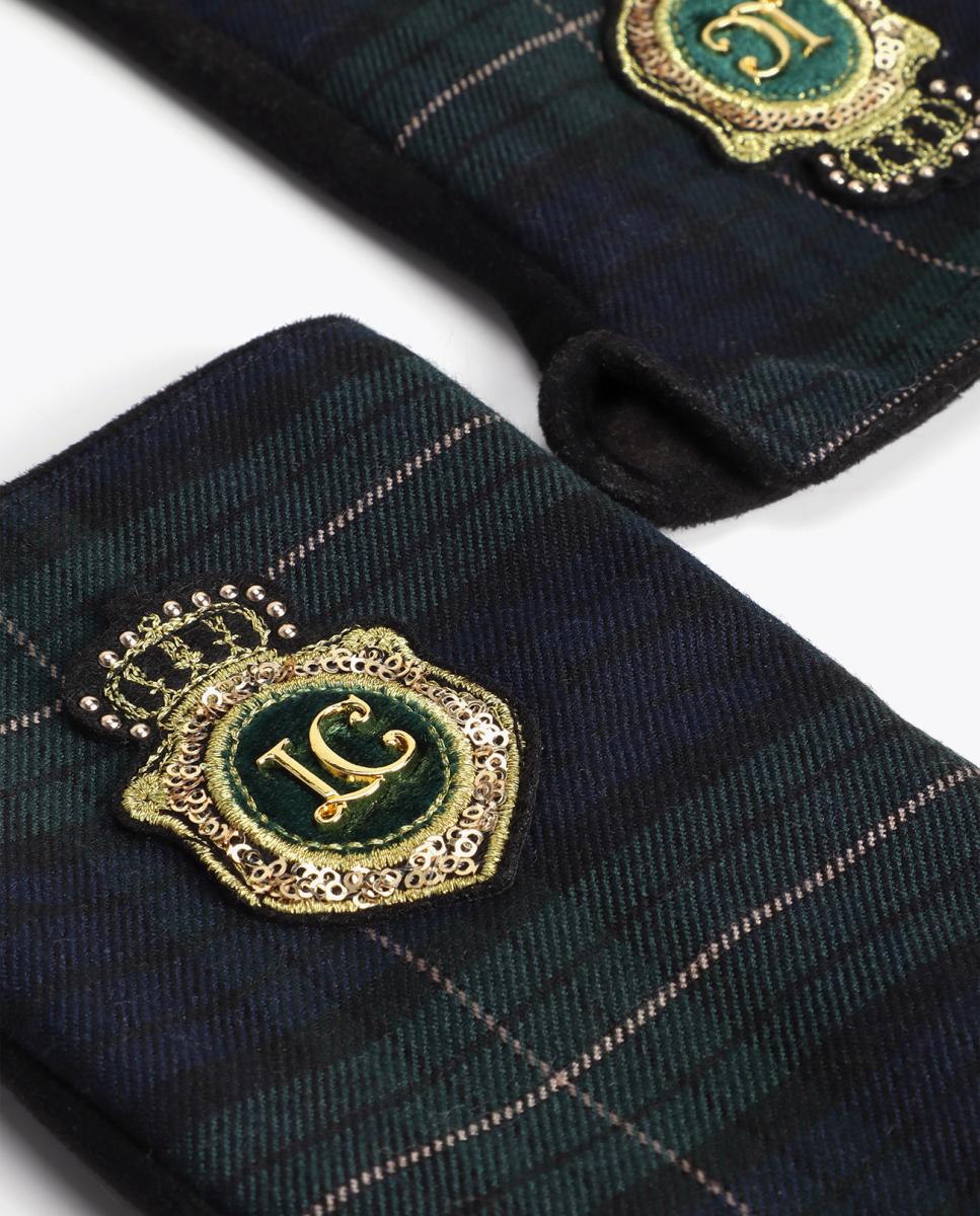 Luvas de Malha Tartã com Logótipo de Escudo Azul-4