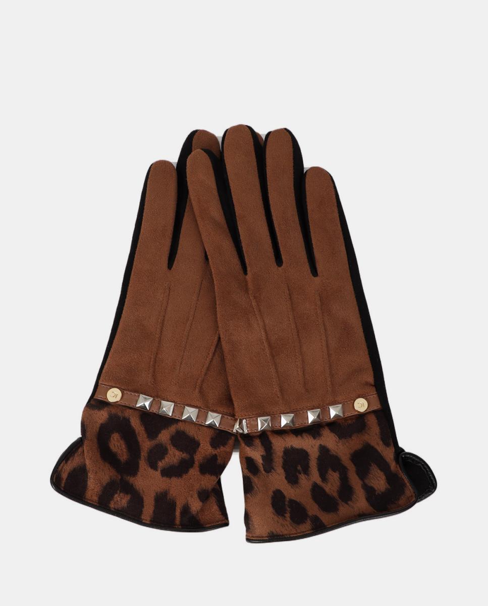 Luvas Combinadas com Punho de Animal Print - Multicolor Castanho-2
