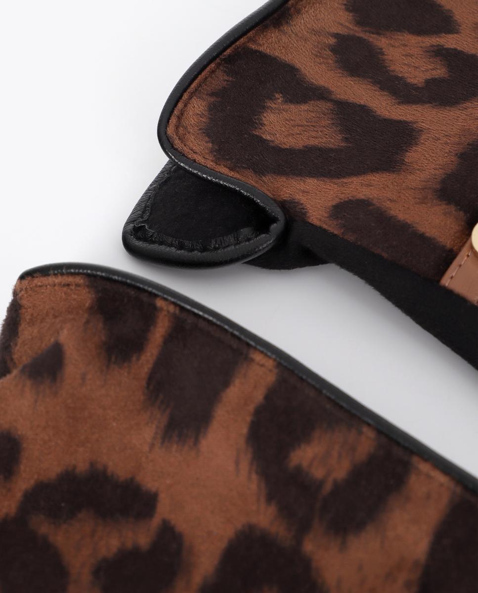 Luvas Combinadas com Punho de Animal Print - Multicolor Castanho-5