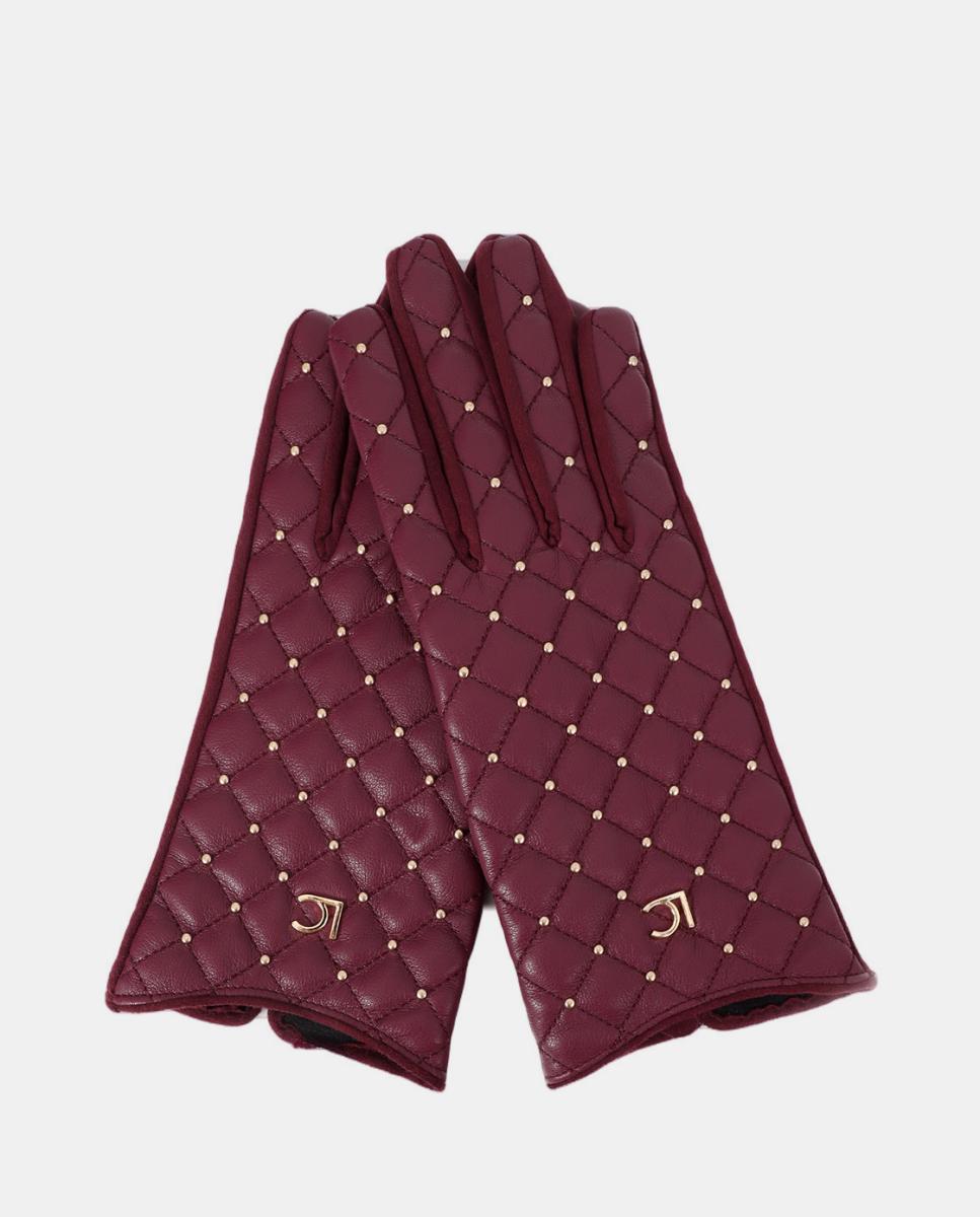 Luvas Acolchoadas de Efeito de couro com Rebites Mini Bordeaux-2