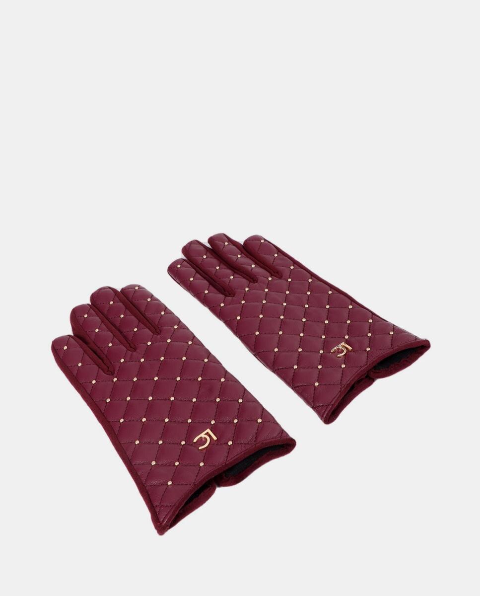Luvas Acolchoadas de Efeito de couro com Rebites Mini Bordeaux-3