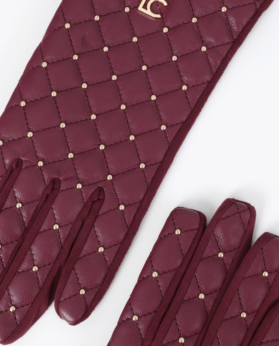 Luvas Acolchoadas de Efeito de couro com Rebites Mini Bordeaux-4