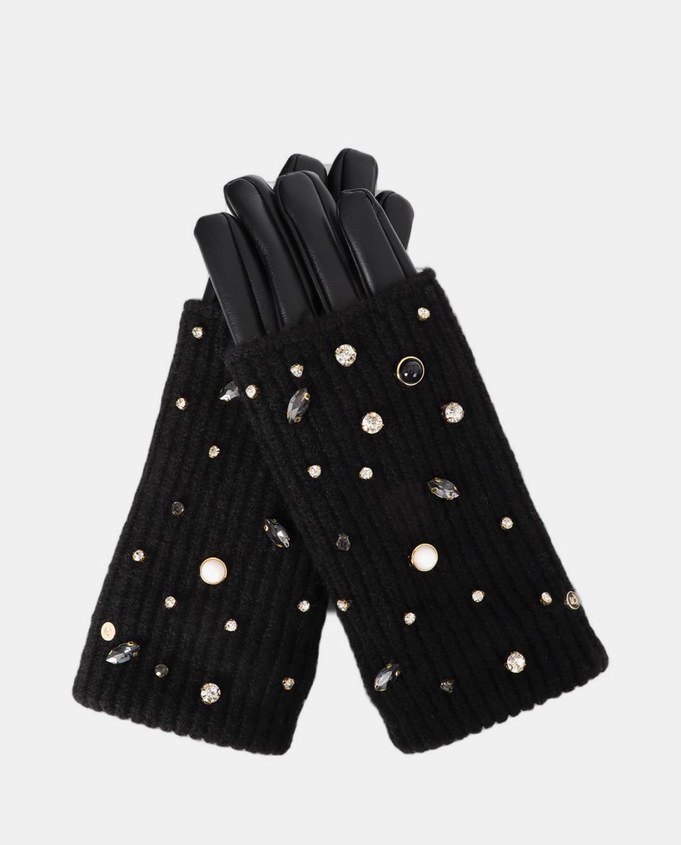 Luvas Combinadas de Malha com Pérolas e Cristais Preto-2