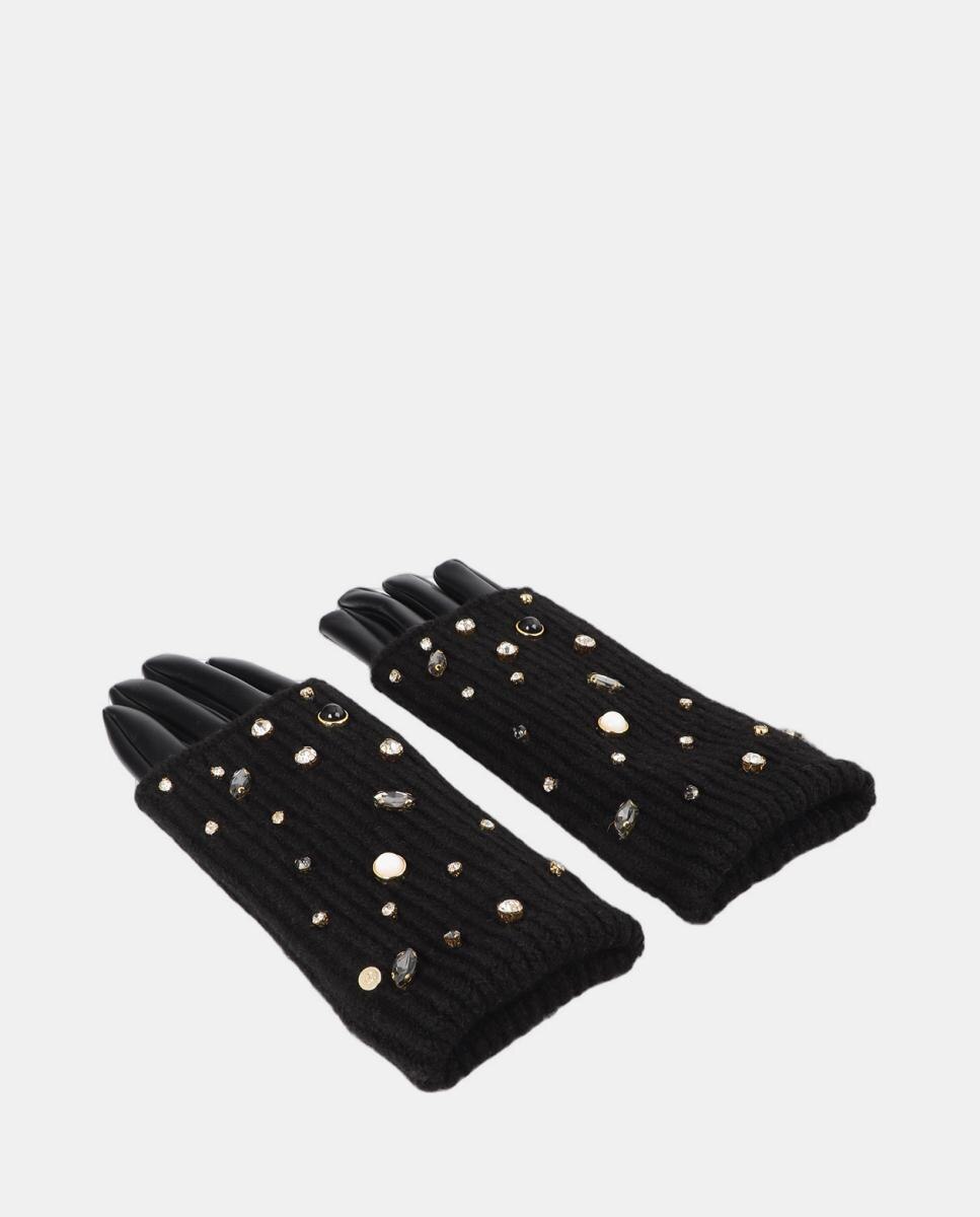 Luvas Combinadas de Malha com Pérolas e Cristais Preto-3