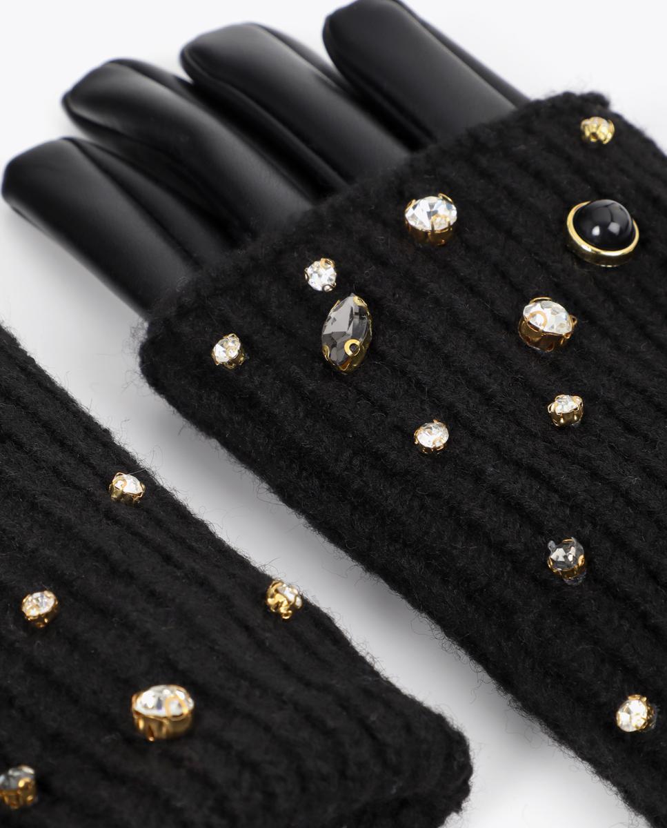 Luvas Combinadas de Malha com Pérolas e Cristais Preto-4