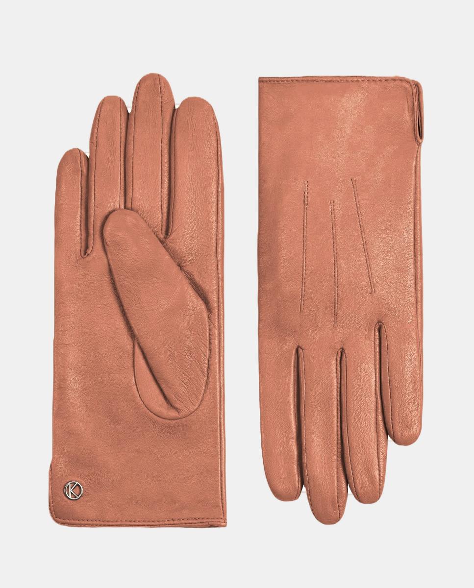 Luvas Elegantes Carla com Pespontos Decorativos no Dorso Fabricadas em Pele de Cordeiro Fina de Qualidade Superior Camel-2