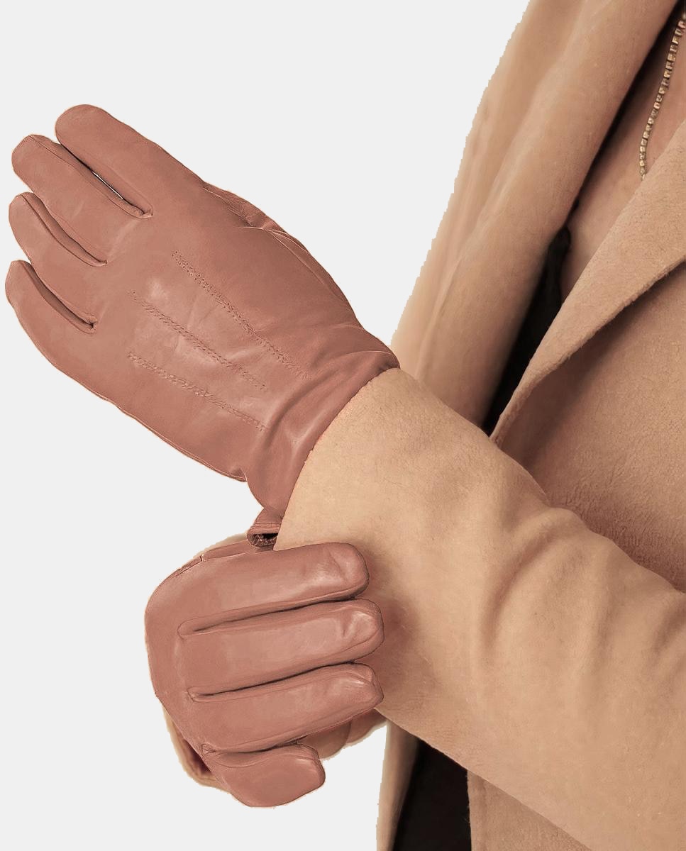 Luvas Elegantes Carla com Pespontos Decorativos no Dorso Fabricadas em Pele de Cordeiro Fina de Qualidade Superior Camel-4