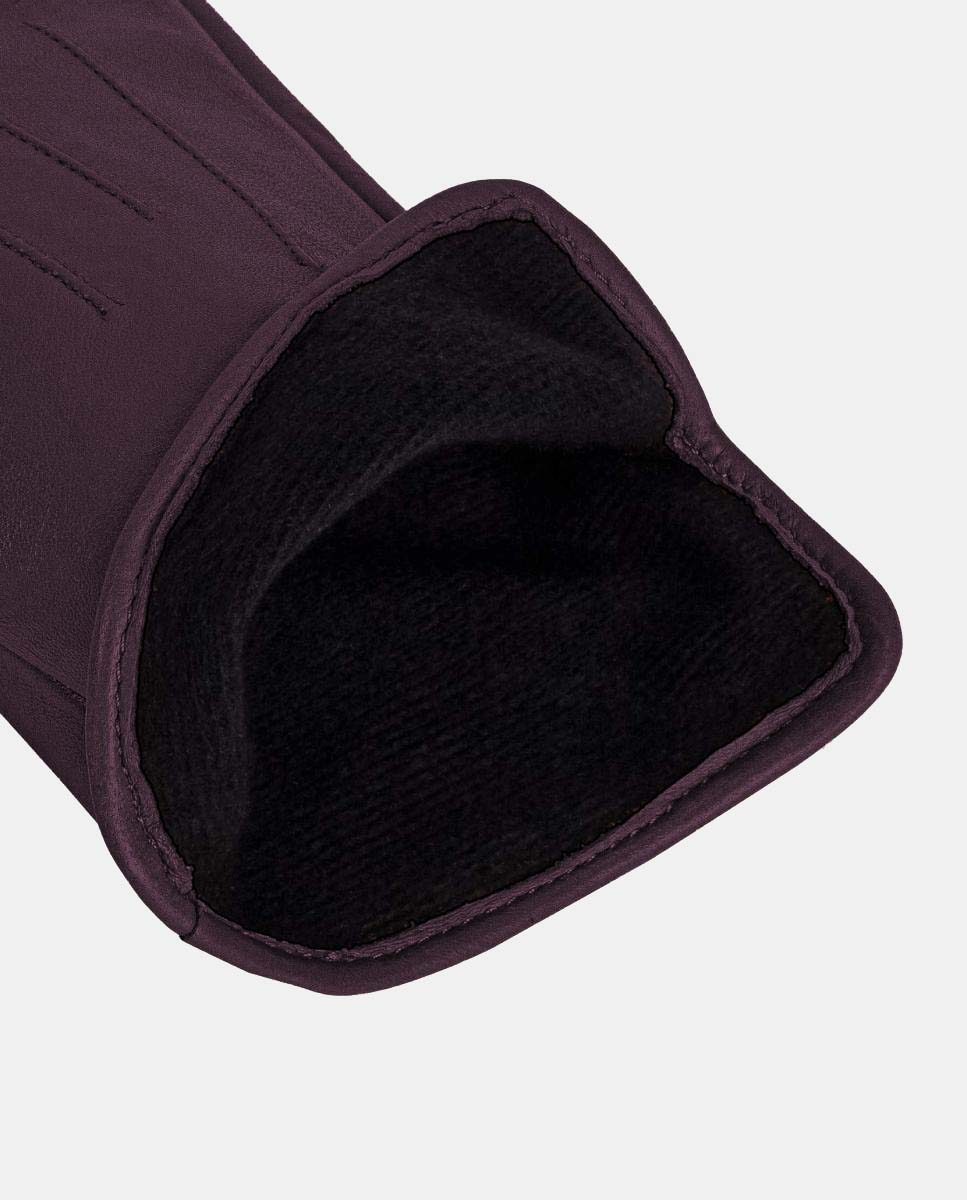 Luvas Elegantes Modelo Carla com Pespontos Decorativos no Dorso Fabricadas em Pele de Cordeiro Fina de Qualidade Superior Lilás-3