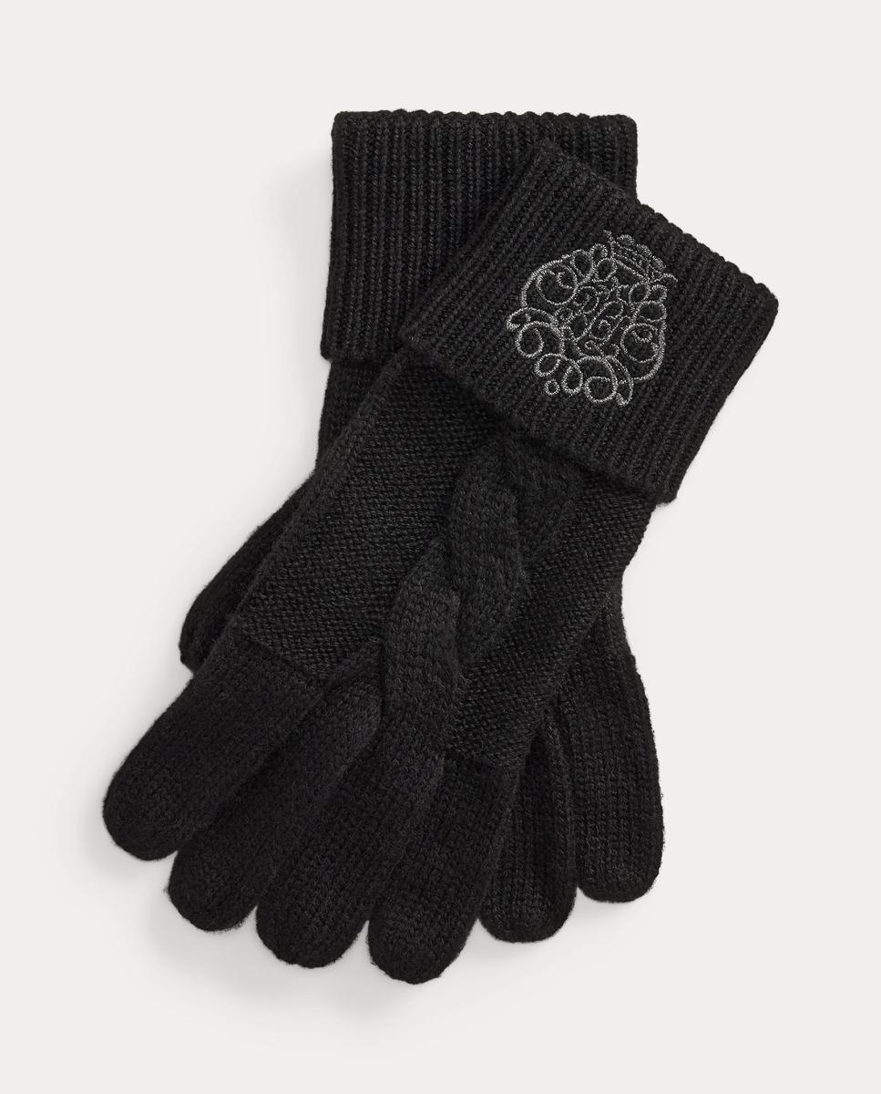 Guantes de mujer de punto con escudo bordado - Lauren Ralph Lauren - Negro Negro-1