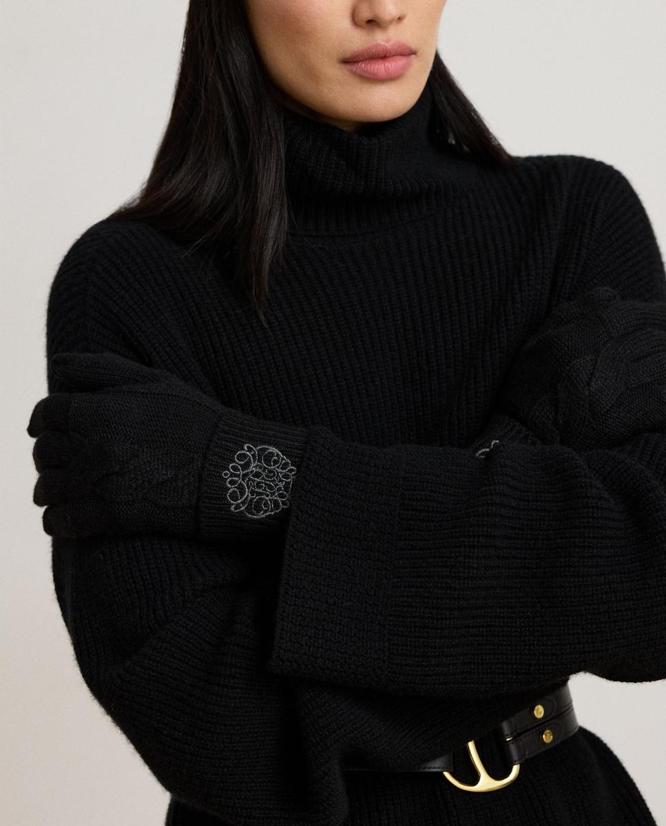 Guantes de mujer de punto con escudo bordado - Lauren Ralph Lauren - Negro Negro-3