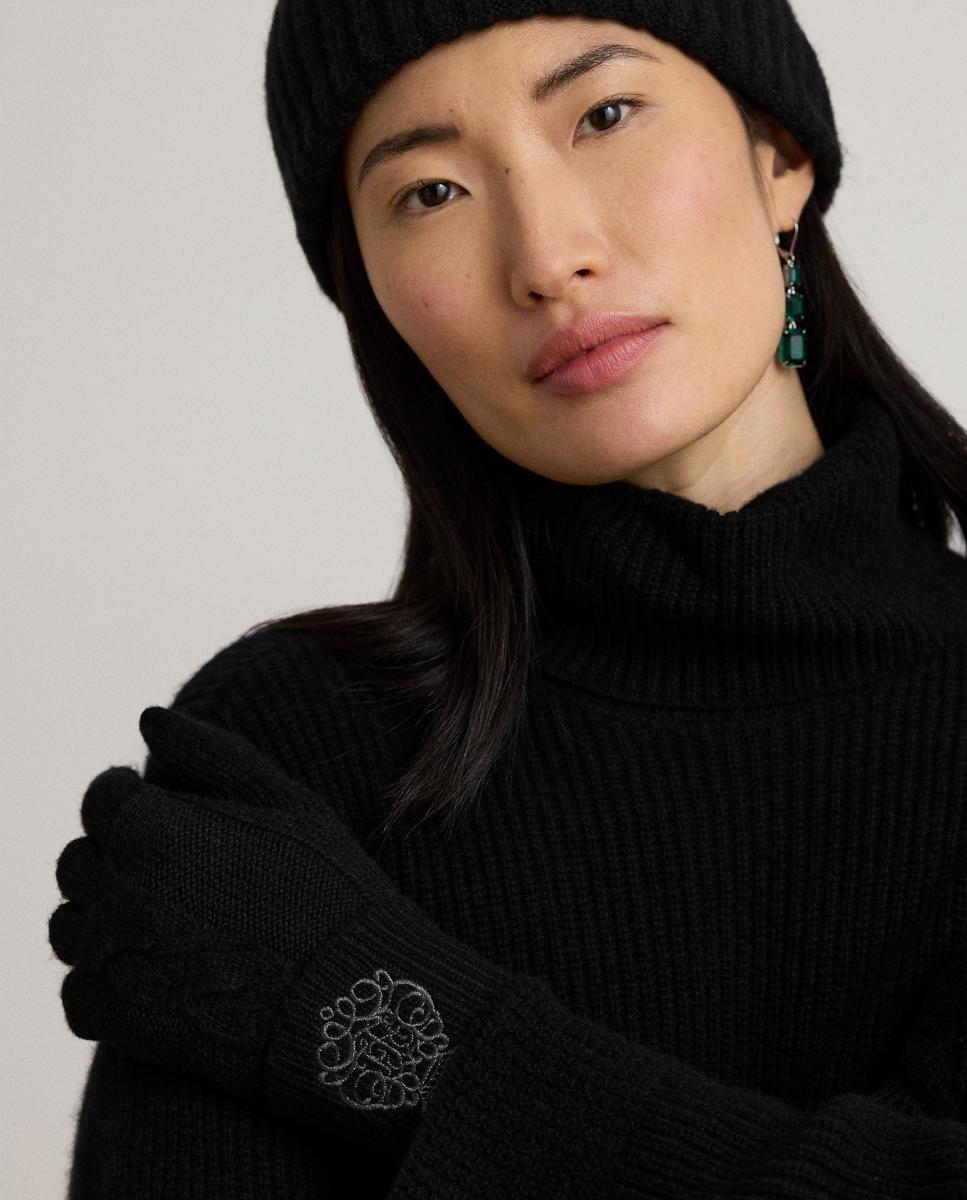 Guantes de mujer de punto con escudo bordado - Lauren Ralph Lauren - Negro Negro-4