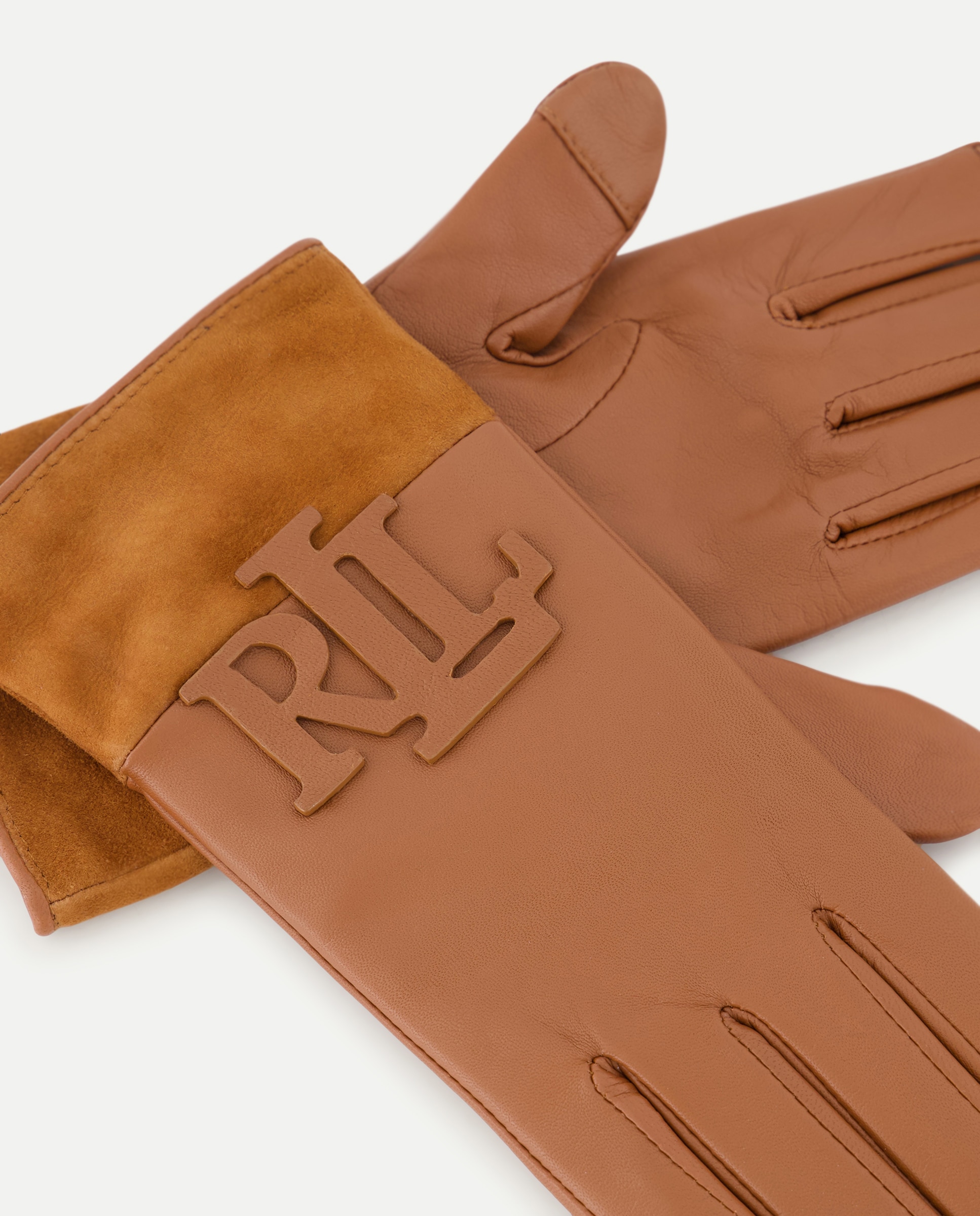 Luvas em Pele e Camurça com Detalhe LRL Taupe-2
