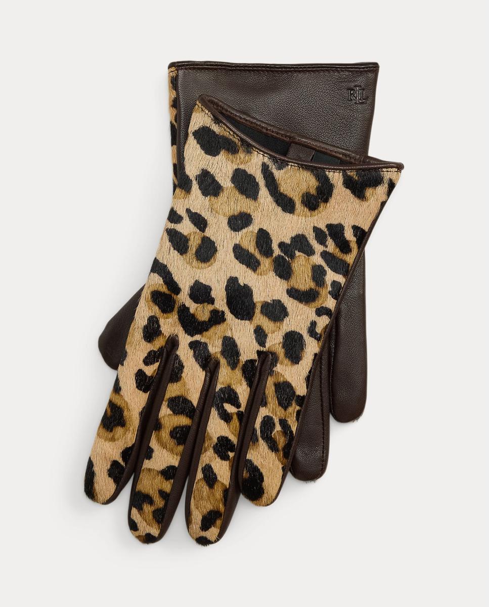 Imagen 1 de Guantes de mujer de piel con detalle LRL Marrón oscuro