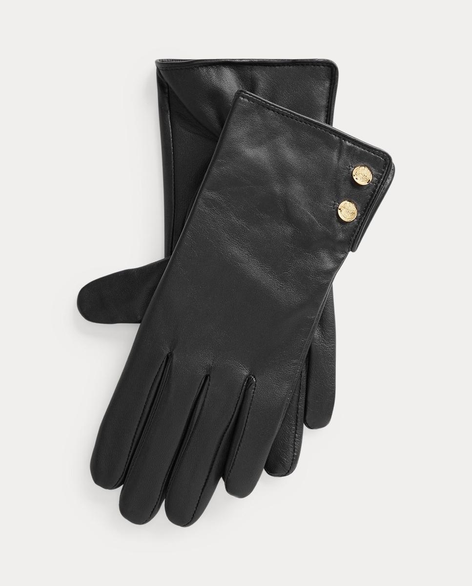 Guantes de mujer de piel con detalles dorados. - Lauren Ralph Lauren - Negro Negro-1