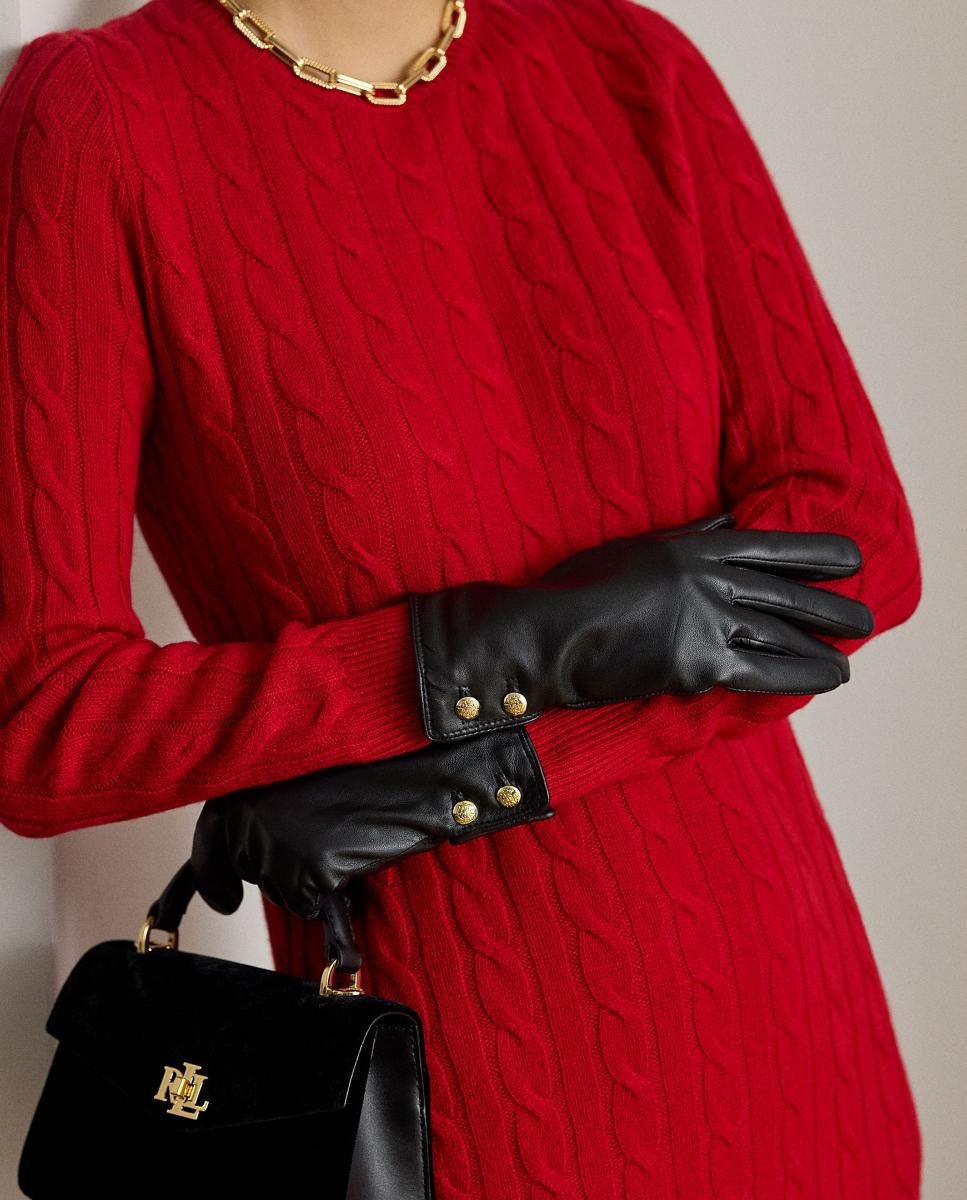 Guantes de mujer de piel con detalles dorados. - Lauren Ralph Lauren - Negro Negro-3