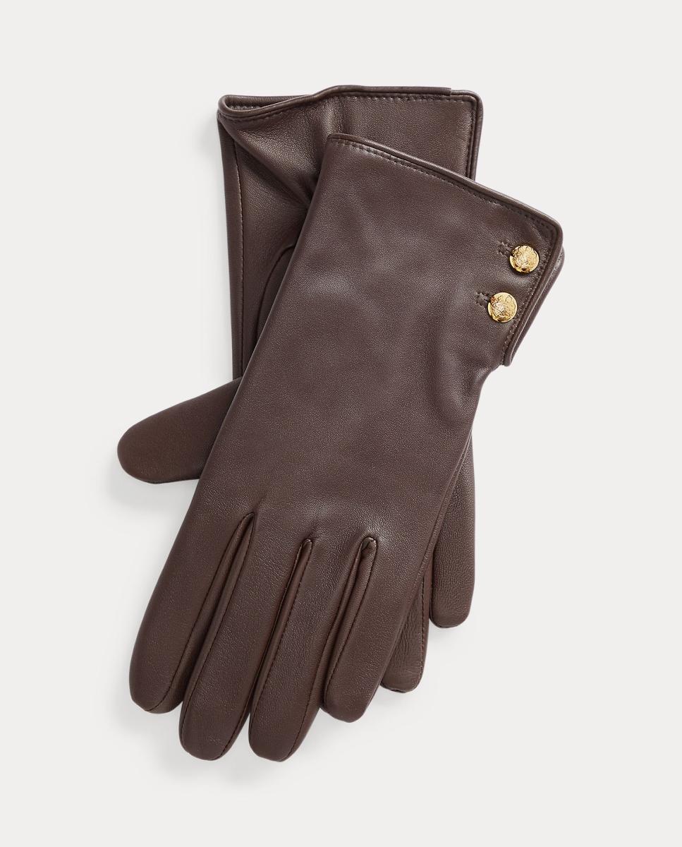 Guantes de mujer de piel con detalles dorados. - Lauren Ralph Lauren - Marrón oscuro Marrón oscuro-1