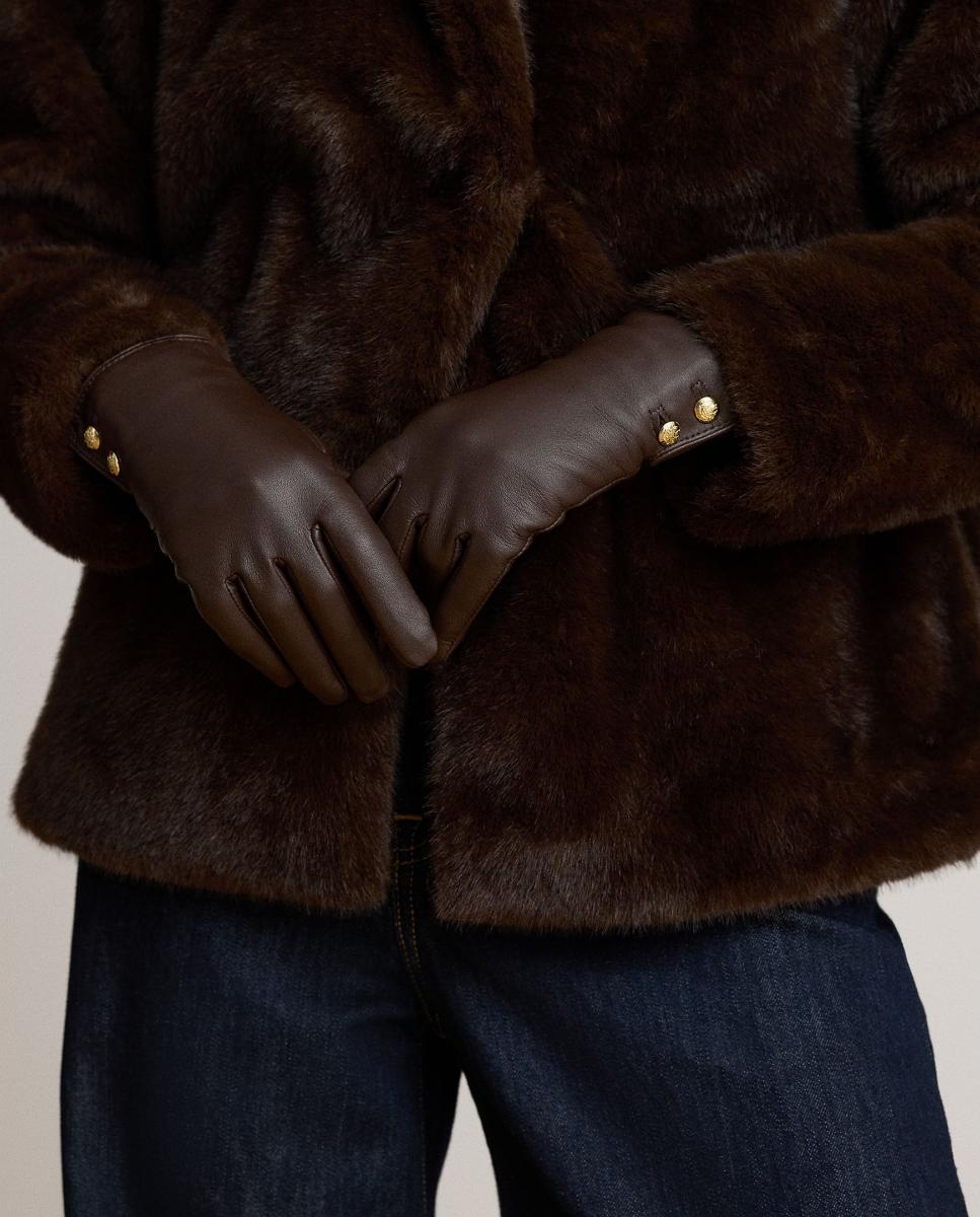 Guantes de mujer de piel con detalles dorados. - Lauren Ralph Lauren - Marrón oscuro Marrón oscuro-3