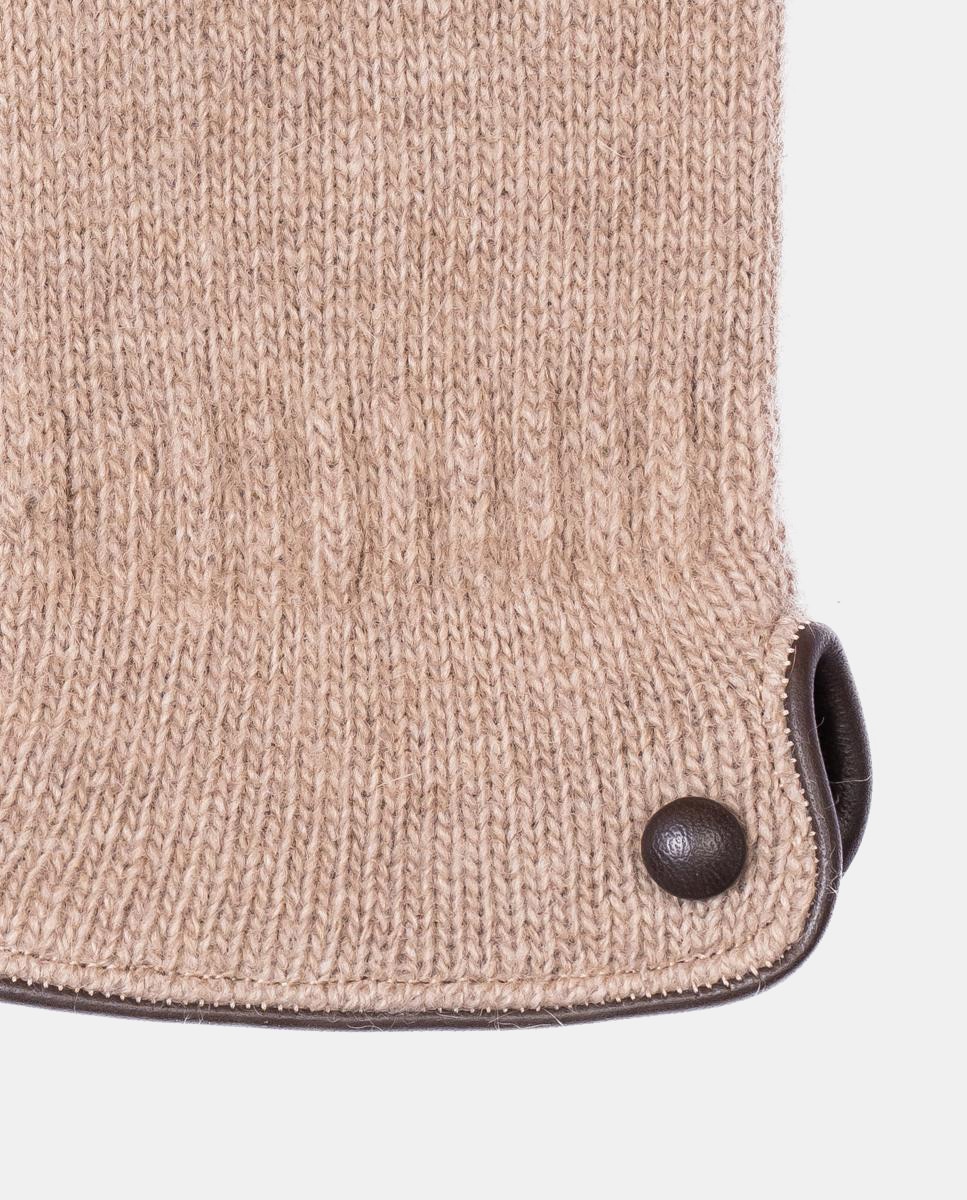 Luvas de Malha de Lã com Vivos e Botão em Pele Castanho-claro-2
