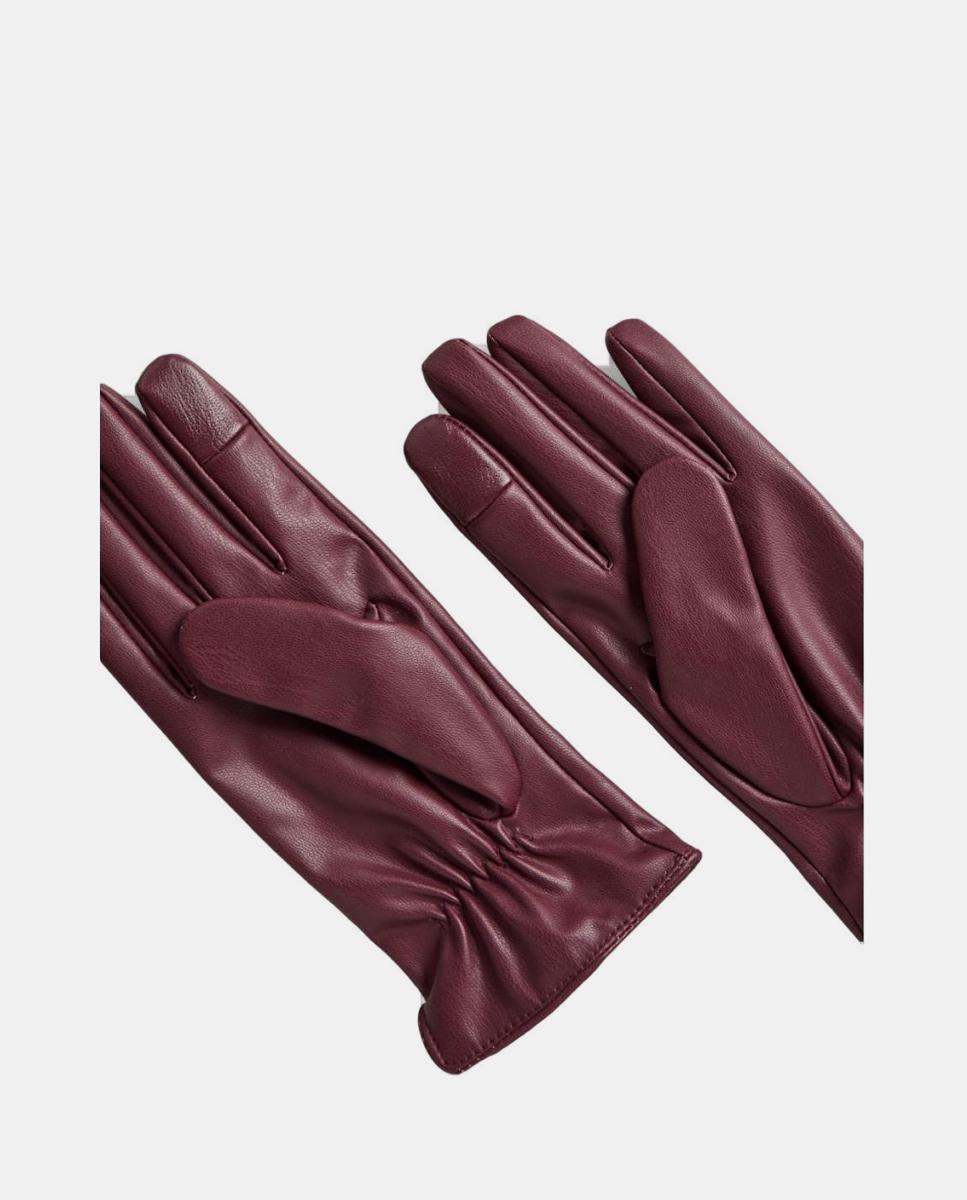 Luvas com Efeito de Pele Grená-2