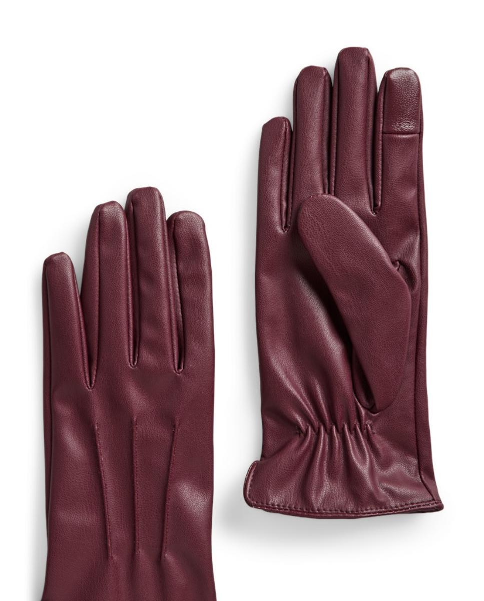 Luvas com Efeito de Pele Grená-3