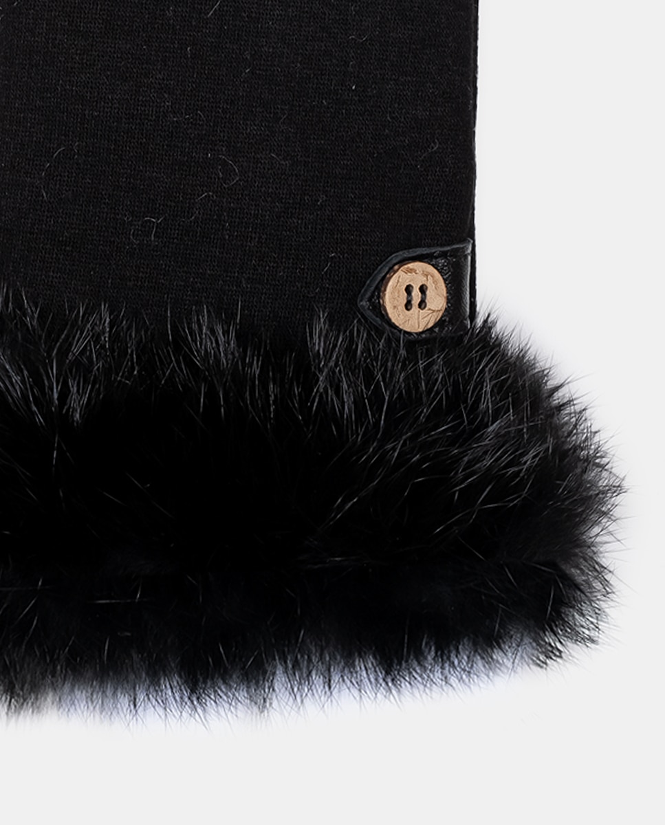 Luvas Táteis com Pêlo de Coelho no Punho - Cinzento Preto-4