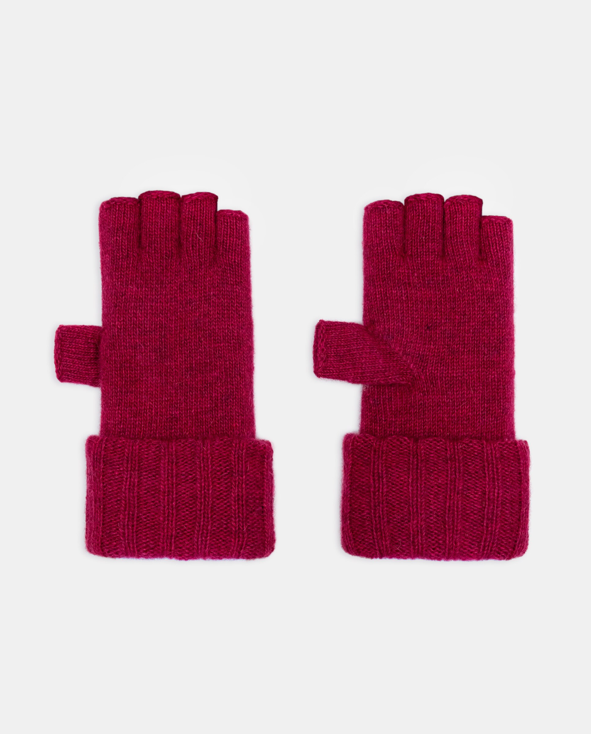 Mitenes de Malha em Mistura de Lã - Bege Vermelho-1