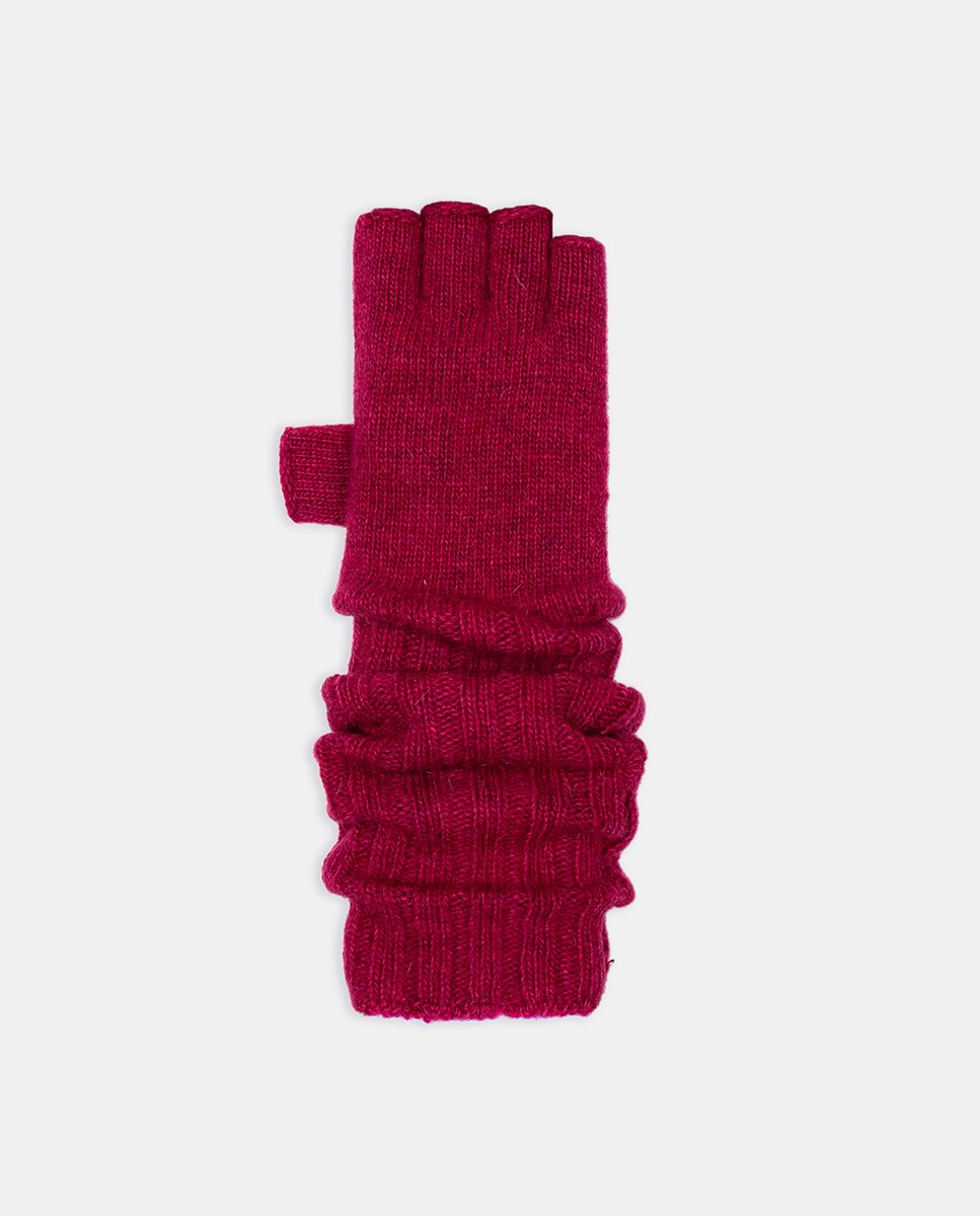 Mitenes de Malha em Mistura de Lã - Bege Vermelho-4