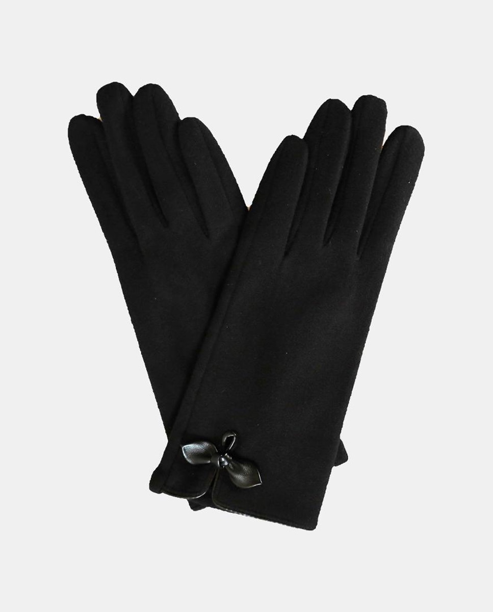 Luvas com Detalhe de Laço e em Tecido - Bege Preto-1