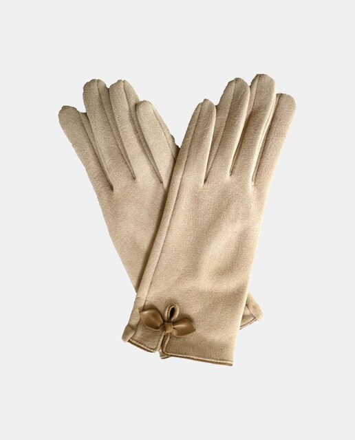 Imagem 0 de Luvas com Detalhe de Laço e em Tecido - Bege
