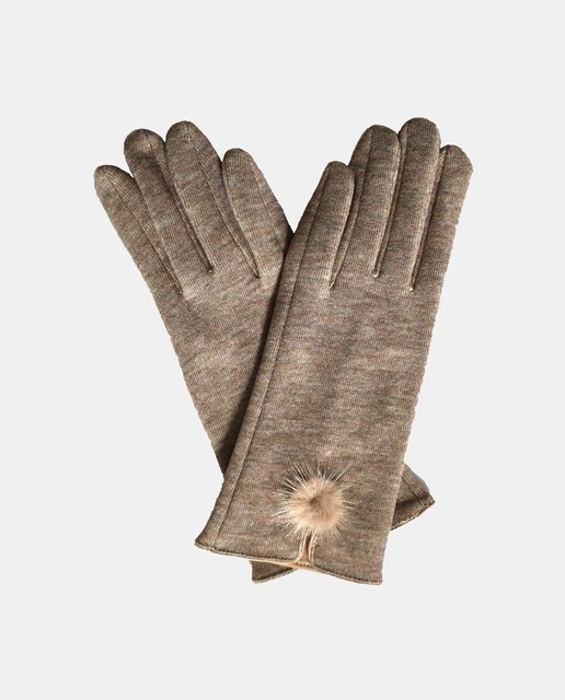 Imagen 0 de Guantes de tejido en beige con detalle de pompón