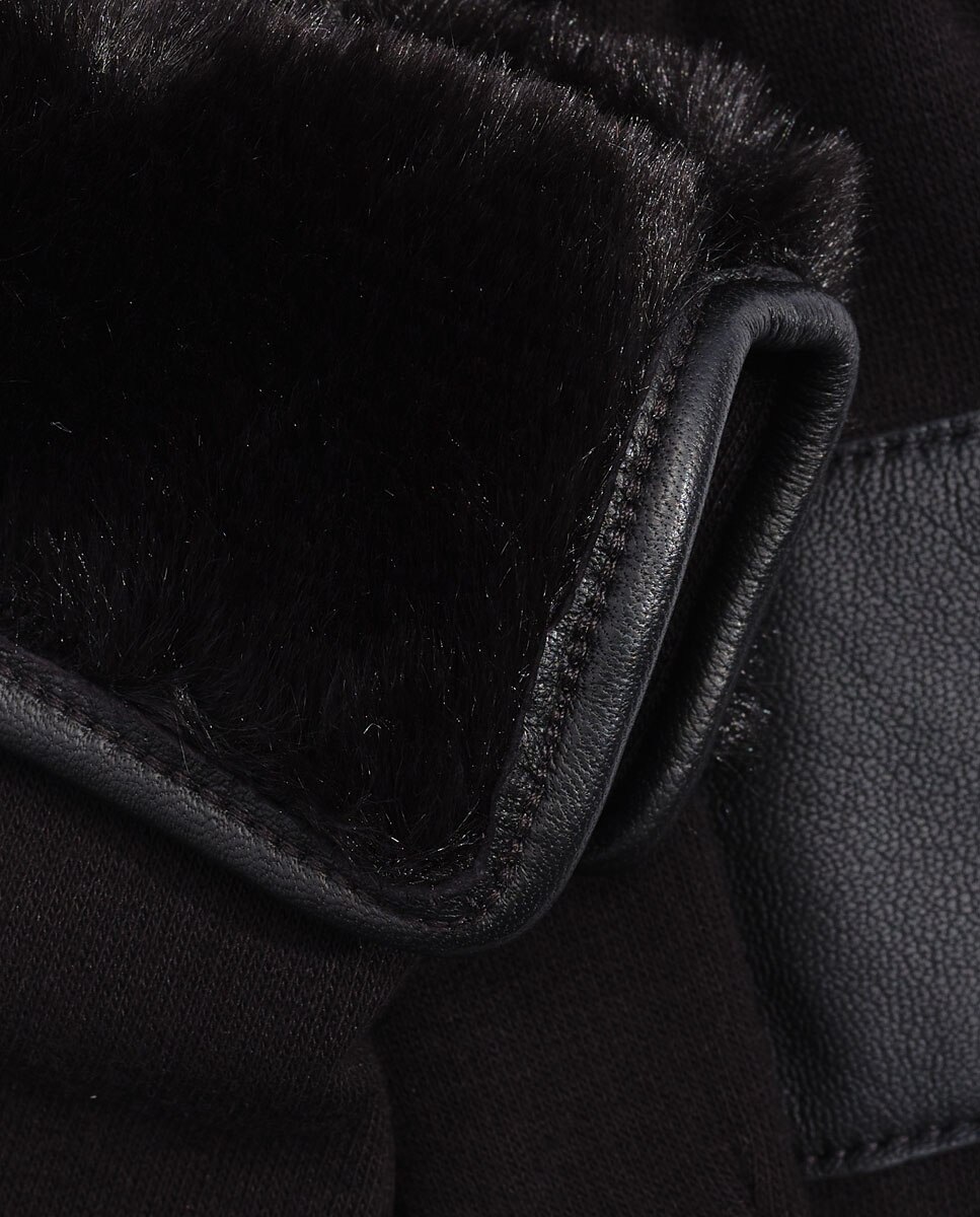 Luvas com Punho de Pelo Sintético - Preto/Verde Preto-2