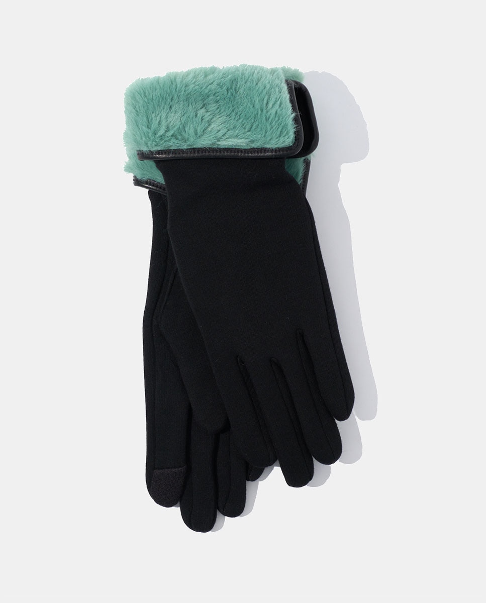 Imagem 0 de Luvas com Punho de Pelo Sintético - Preto/Verde