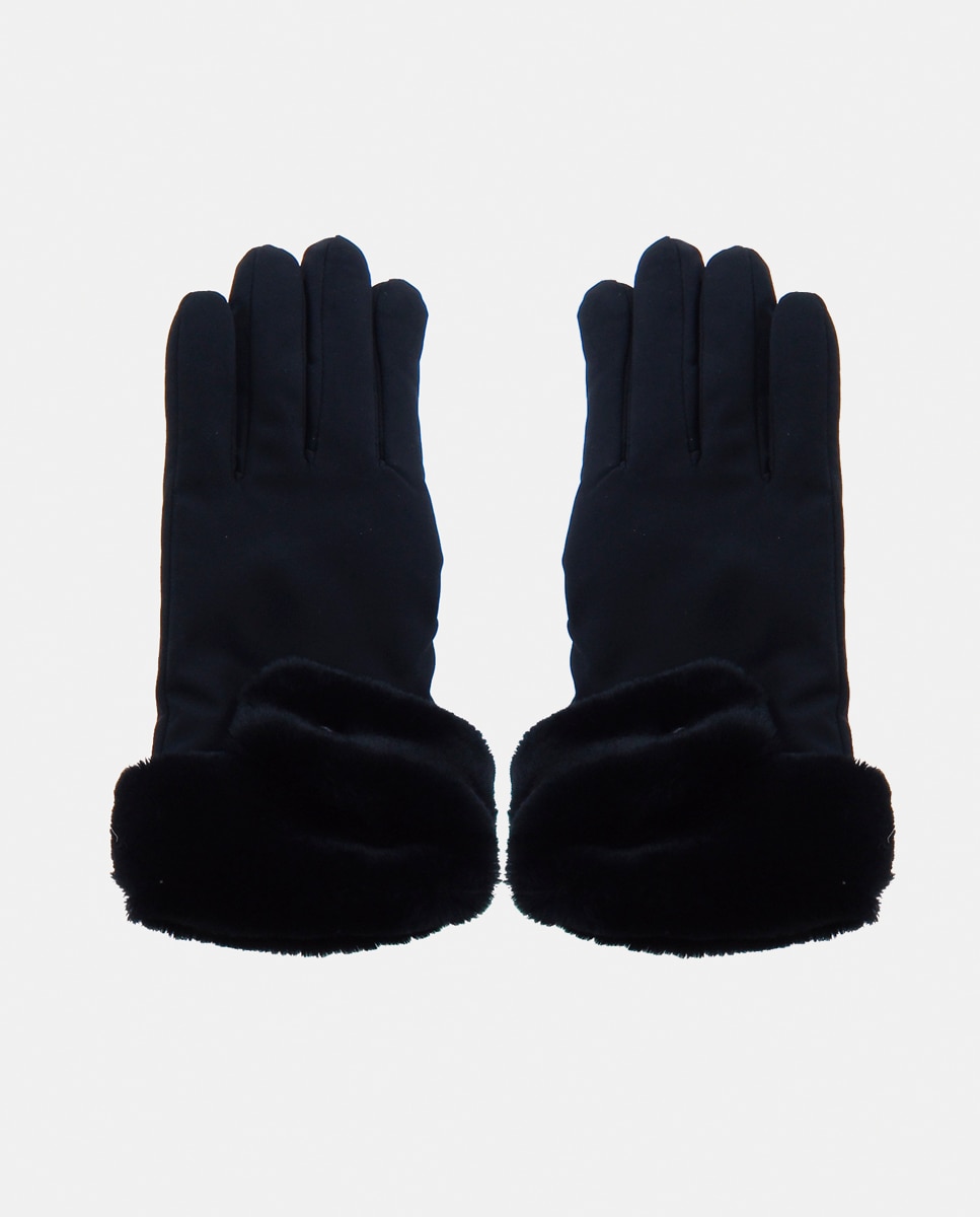 Imagem 0 de Luvas Lisas com Punho de Pelo - Preto