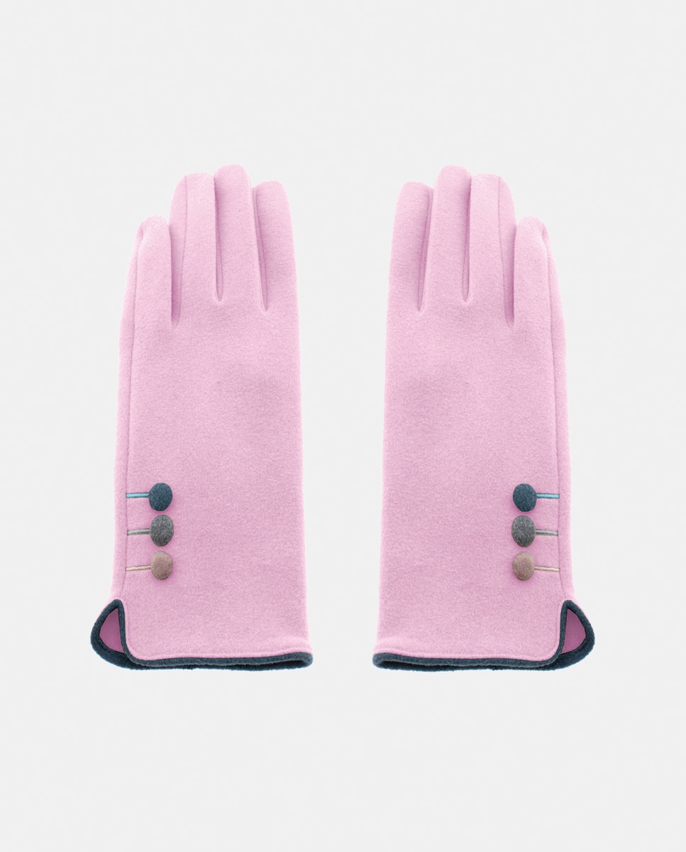 Luvas com Botões em Contraste - Lilás Rosa-1
