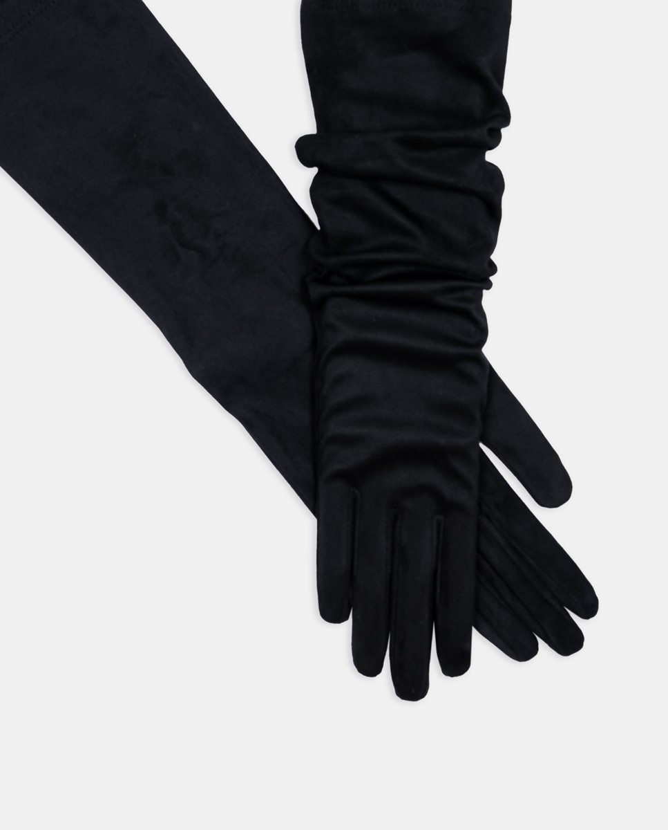 Luvas Compridas Lisas de Malha Elástica - Preto Preto-3