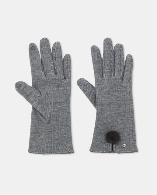 Imagem 0 de Luvas com Detalhe de Pompom e em Tecido - Preto